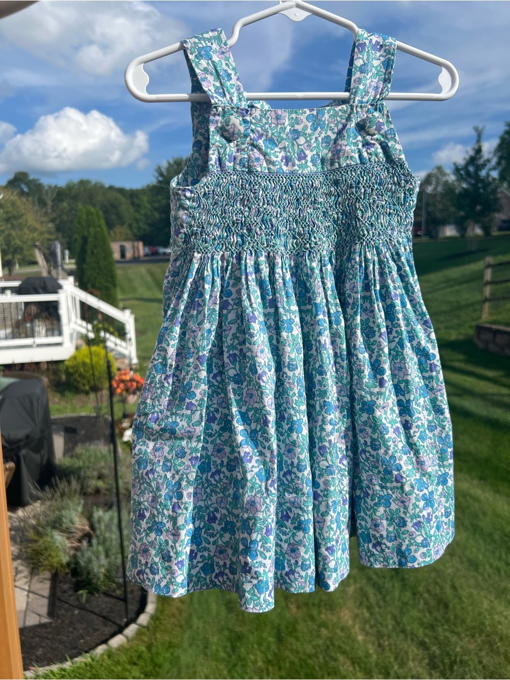 100% cotton Smocked Floral Sundress for Girls - Blue/Teal handmade